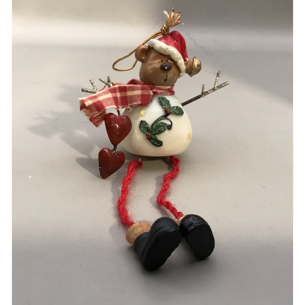 Teddy Bear Snowman Ornament Hearts And Hanging Feet